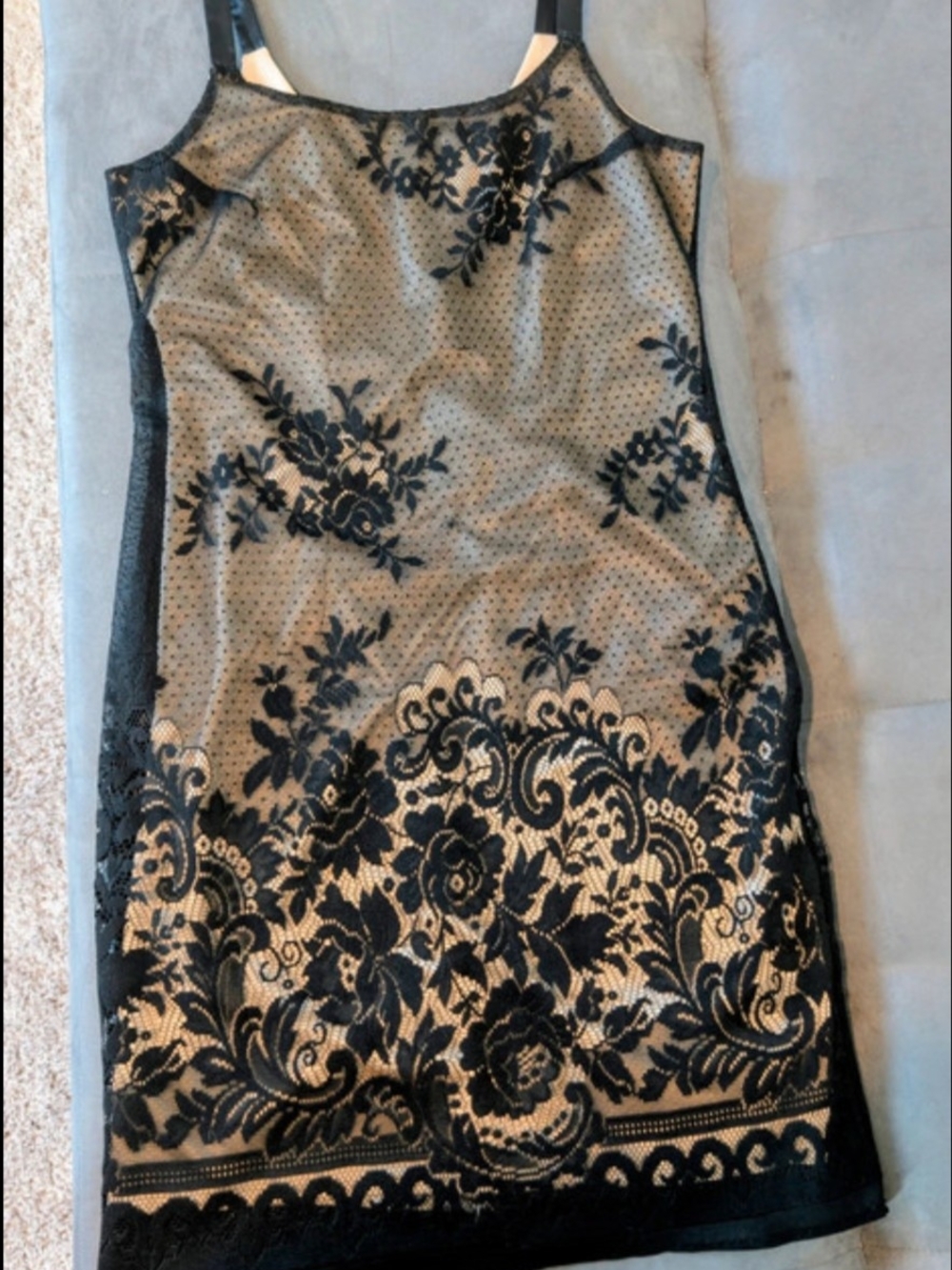 Y2K Black Lace Mesh Floral Slip Dress Goth Whimsical Dressy